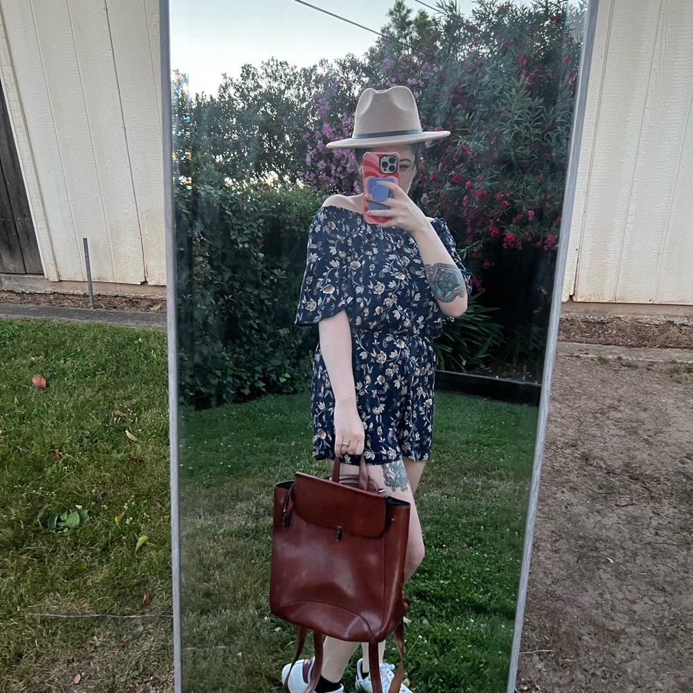 Brown leather backpack
